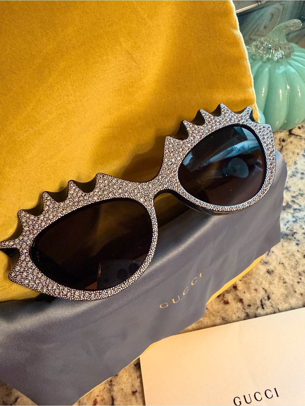 Gucci GG0781S Crystal-Embellished Black Cat-Eyed Hollywood Forever Sunglasses - Picture 10 of 14